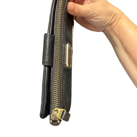 Fossil Wallet Long Live Vintage Black Leather Wallet Clutch - Picture 5 of 11